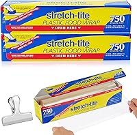 Braidz Stretch-Tite Plastic Wrap for Food: 750 Sq Ft Rolls (Pack of 2), Slide Cutter & Bonus Bag Clip - Superior Cling & Freshness