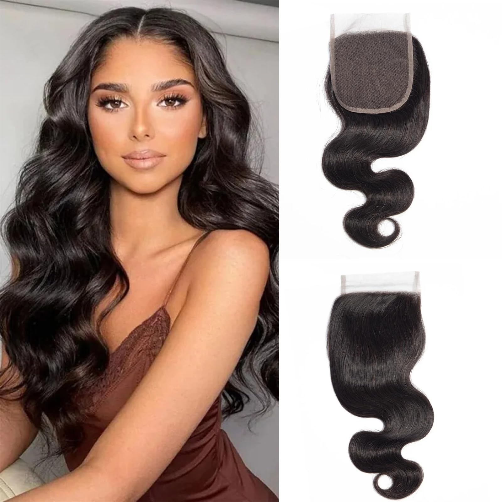 DUAUJUIU 4x4 Lace Closure Body Wave Wavy HD Transparent Lace Human Hair Free Part Closure Pre Plucked with Baby Hair Natural Color Brazilian Hair for Black Women 18 Inch