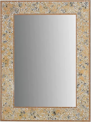 Zorigs Espejo decorativo para pared  Espejo de pared decorativo hecho a mano, espejo rectangular amarillo y marrón de 32 x 24 pulgadas para pasillo,