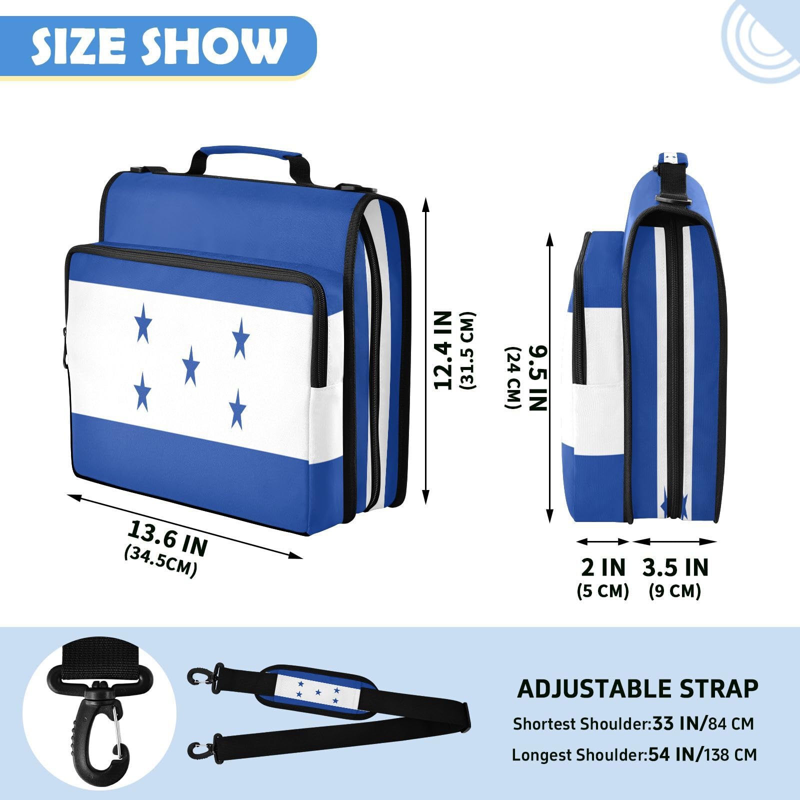 Bolsa de carpeta de 3 anillos con cremallera resistente al agua, organizador de portafolios impreso completo con anillos de 2 pulgadas, se adapta a laptop de 14 pulgadas para la escuela y la oficina