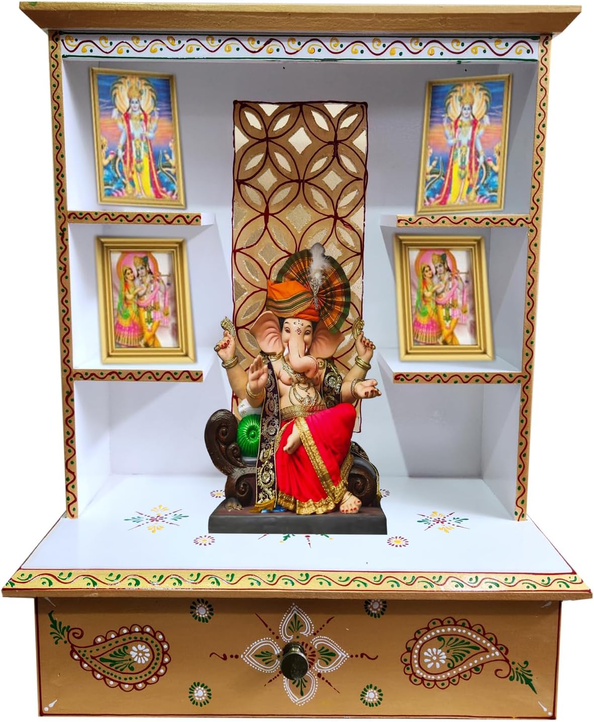 Kamdhenu art and craft Wooden Temple/Home Temple/Pooja Mandir/Pooja Mandap/Temple S4 (G)