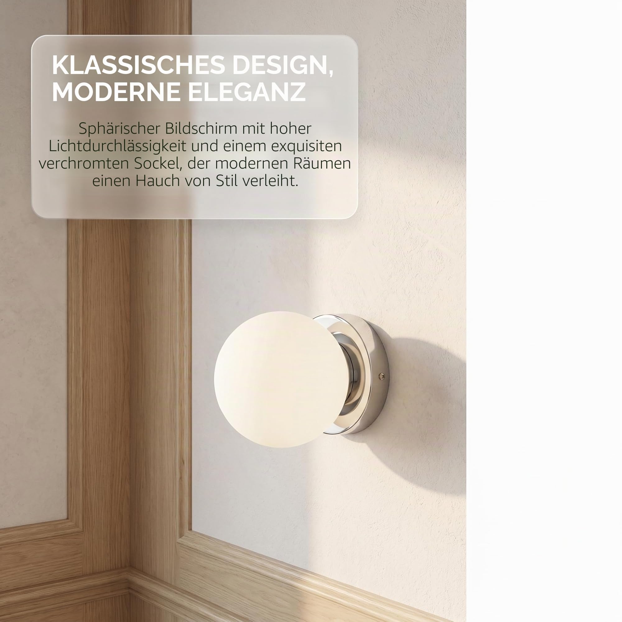 BARCELONA LED Wandleuchte Kugel Glas AVA IP44 E27, Wandlampe Kugel aus Opalglas, Badezimmer & Innenbereich Leuchte, klassisch modernes Design Chrom, dekorative Wandbeleuchtung für Bad Flur
