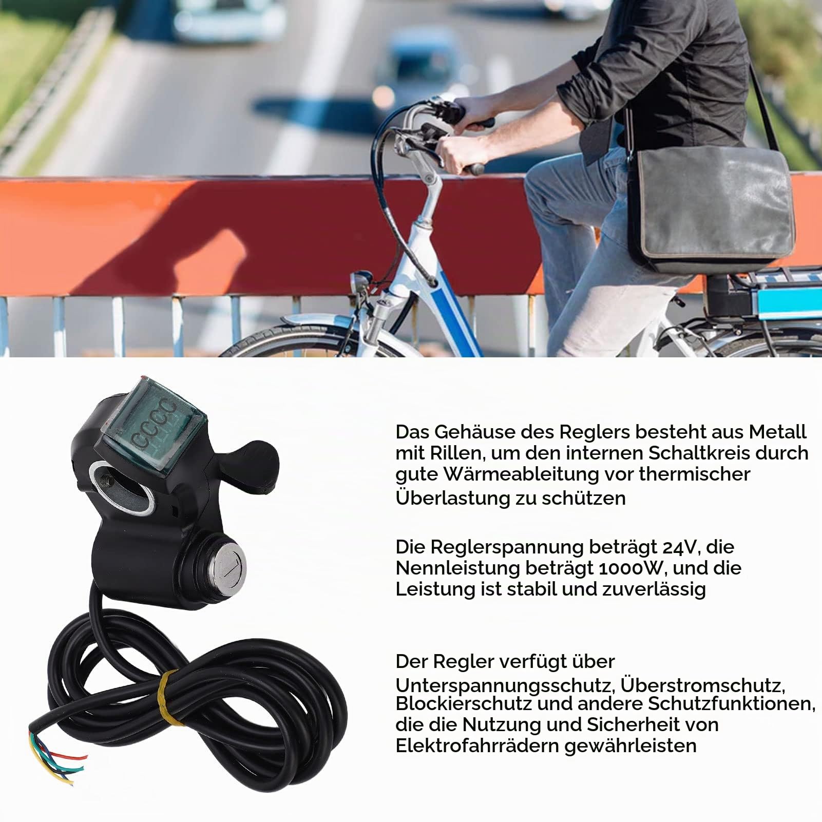 Socobeta 24V 1000W Elektromotor Speed ​​Controller Set, Motor Brush Controller Thumb Throttle Set Elektrofahrrad Fahrrad Scooter Zubehör