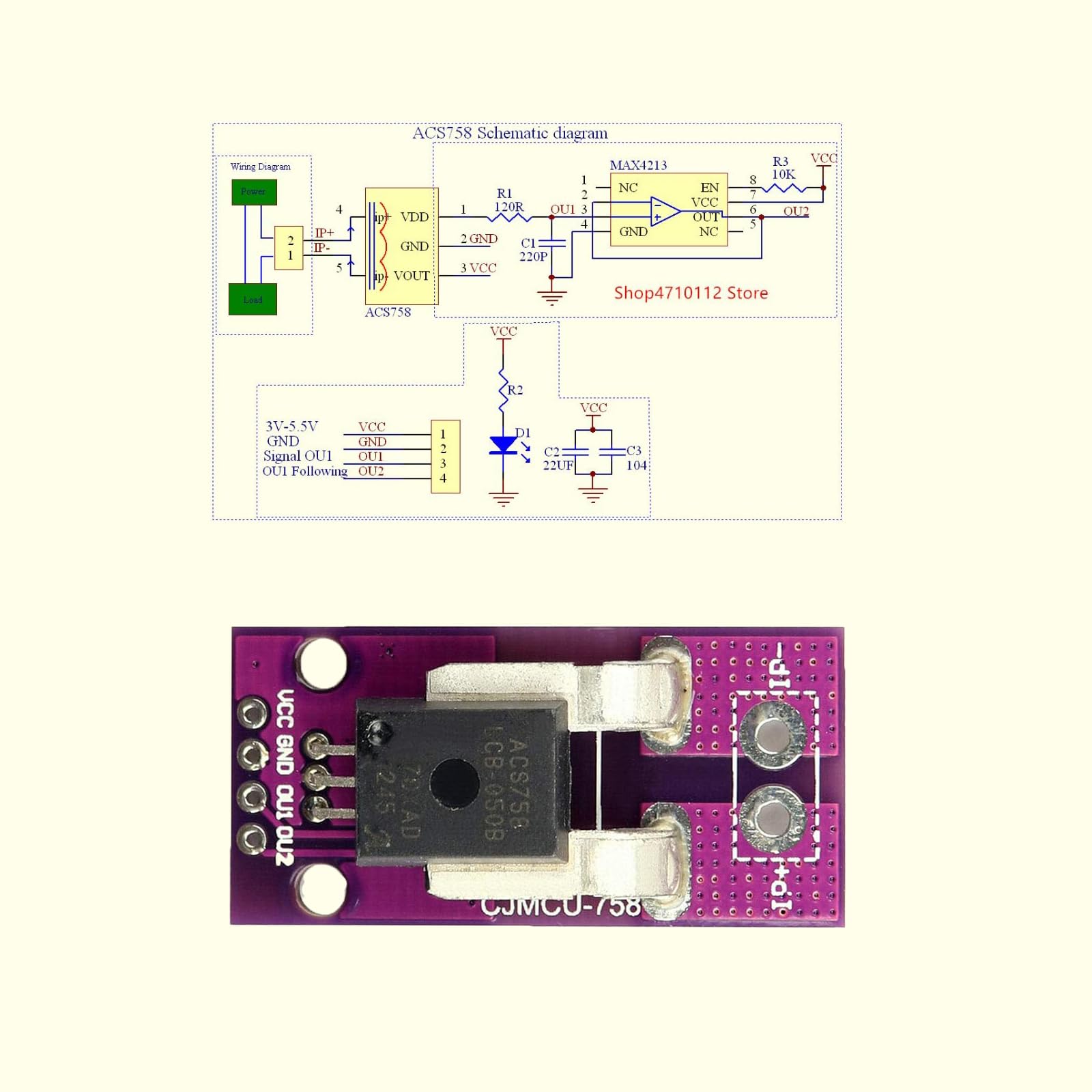 3 Stück ACS758LCB-050B-PFF-T Linearer Stromsensor,Hall Strom DIY Modul (3)