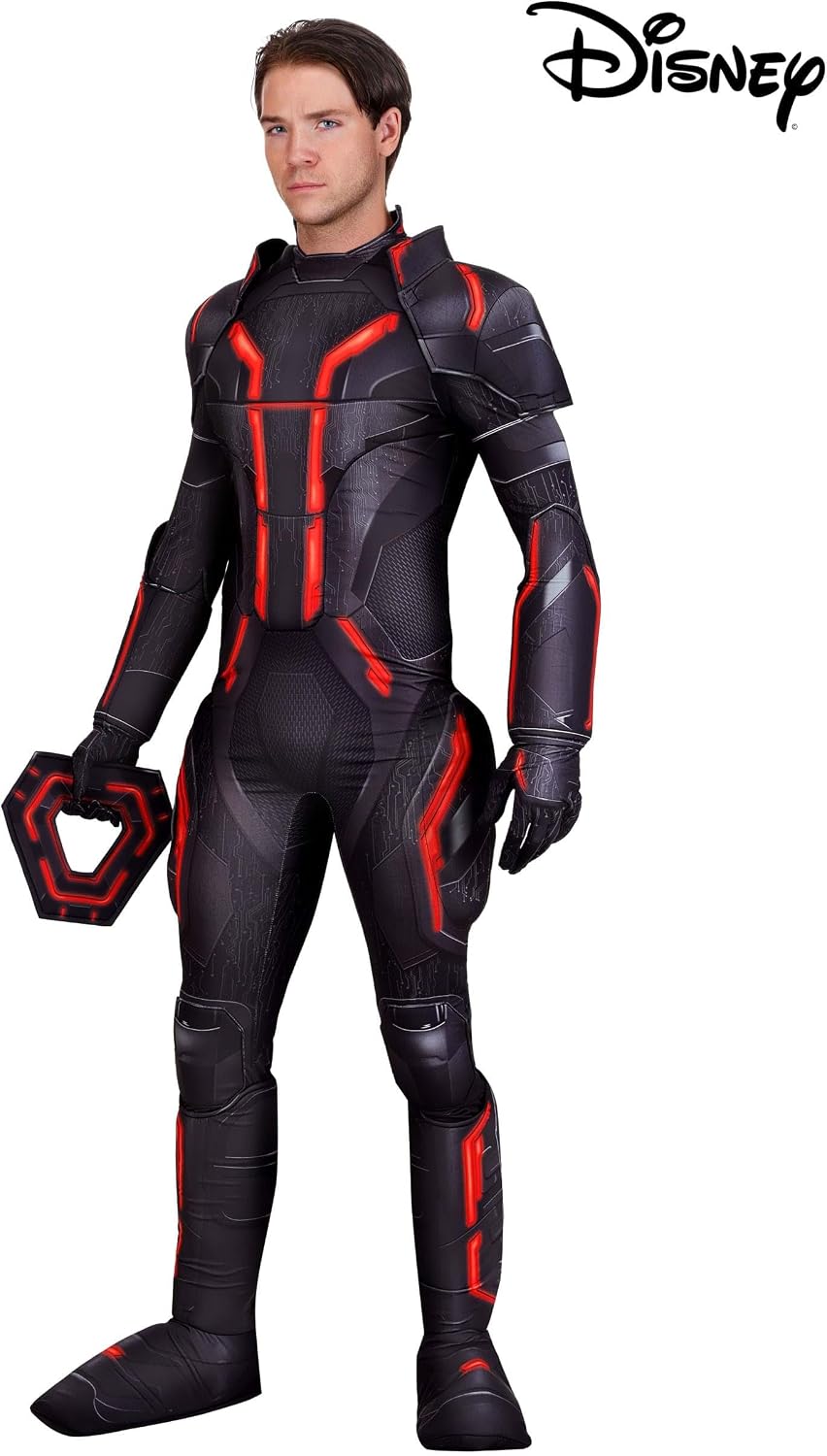 Mens Disney Tron Ares Costume Jumpsuit with Gloves, Boot Tops, Disc Accessory | Sci-Fi and Halloween Events