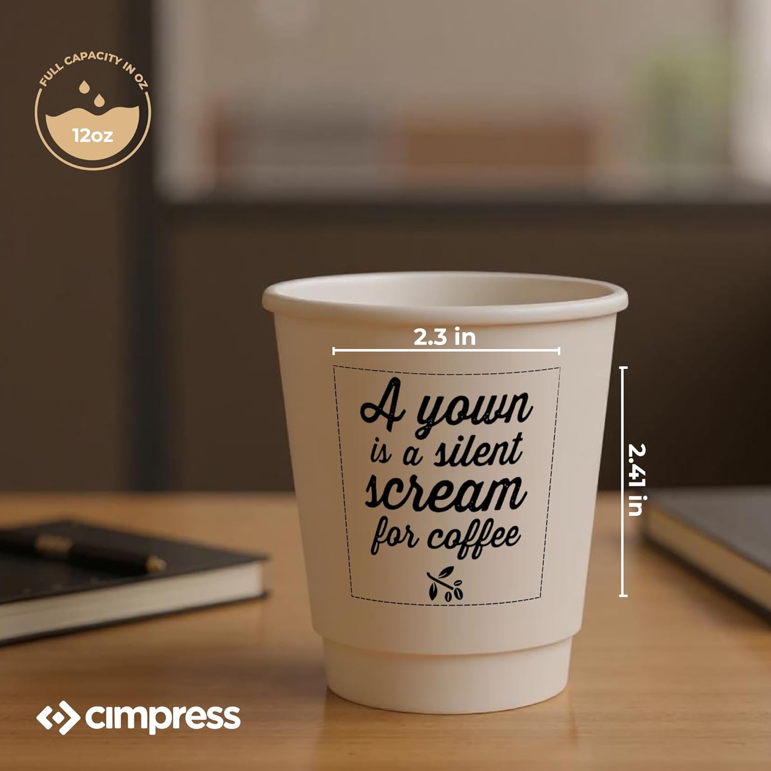 Custom Disposable Paper Coffee Cups, 12oz, Pack of 100, Add Your Logo or Text, Double Walled, Leakproof for Hot and Cold Drinks, Perfect for Parties or other Festive Events