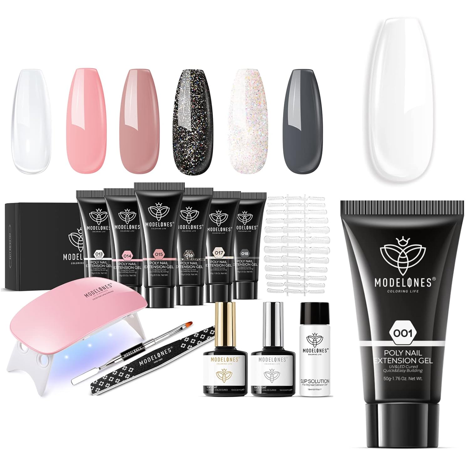 modelones Poly Nail Gel Pure White Color with Poly Nail Extension Gel Kit 6 Colors