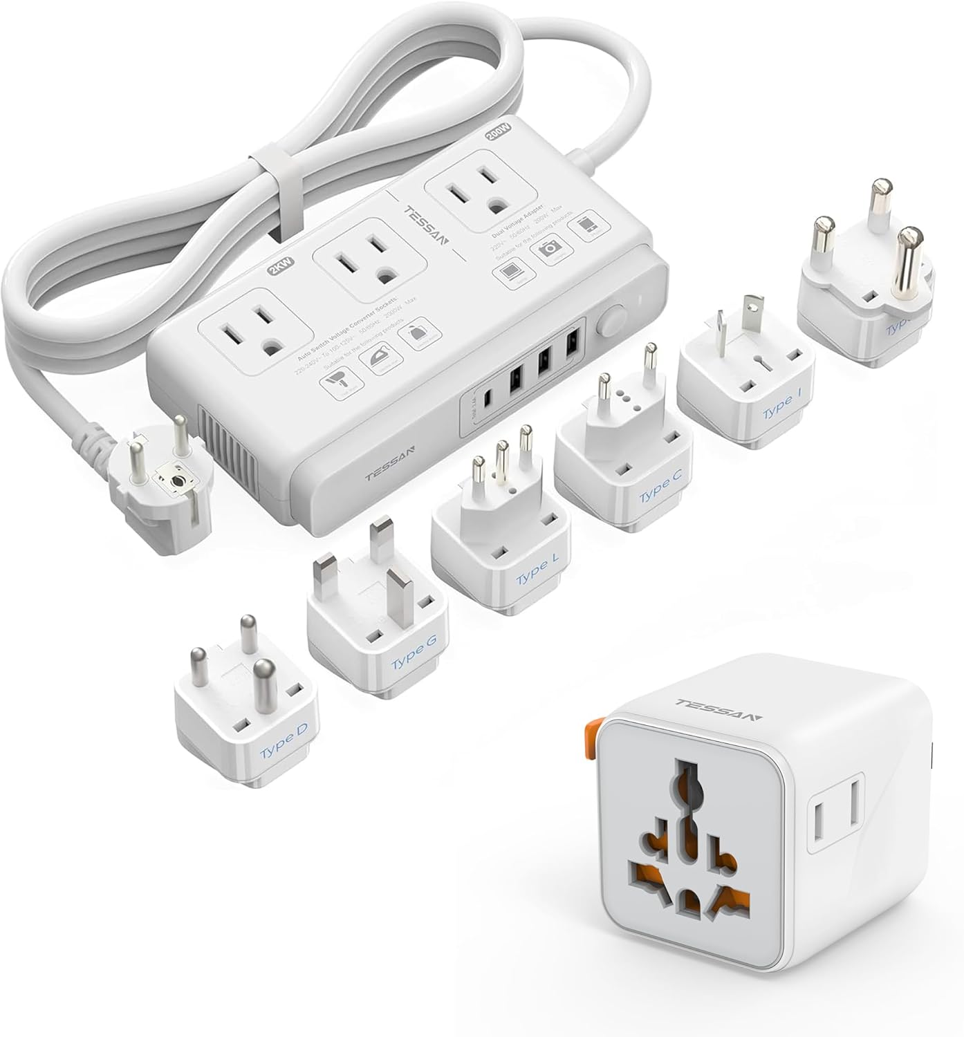 TESSAN Universal Travel Adapter and Voltage Converter with various international plugs