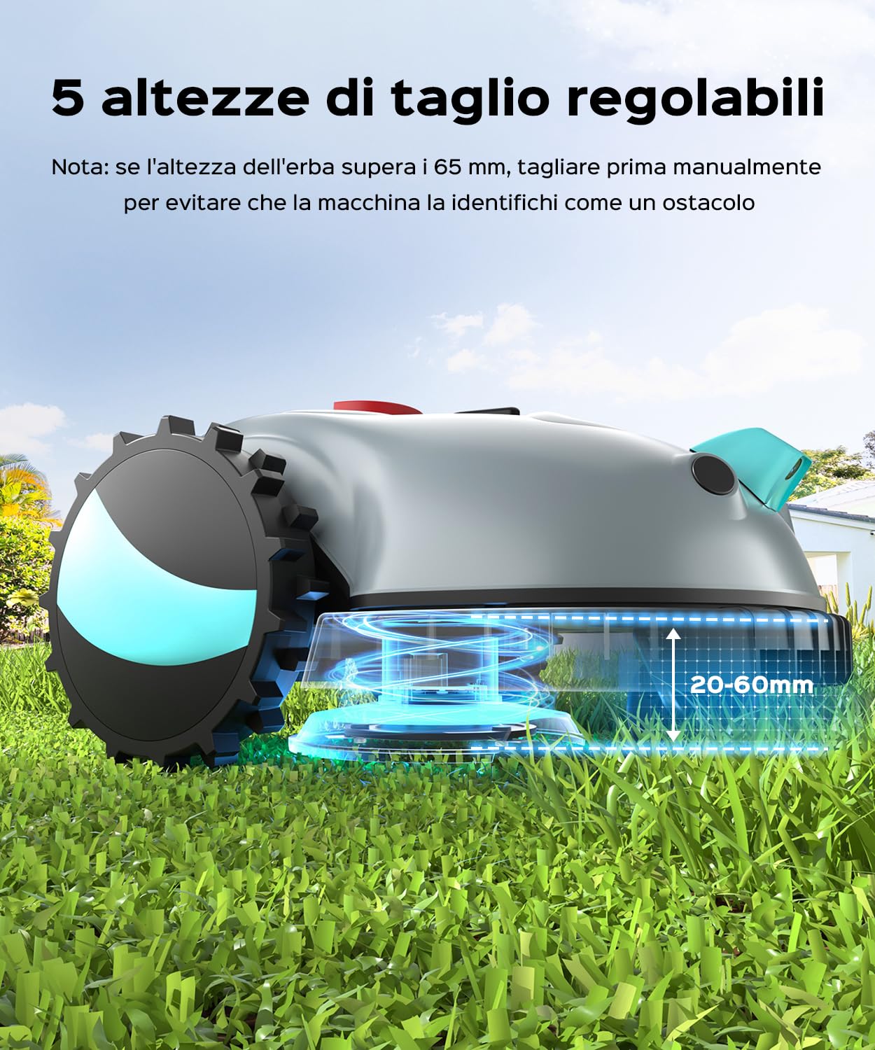 YARDCARE V100 Robot Tagliaerba a Batteria con Navigazione Visiva, Rilevamento di 150 Ostacoli, Robot Tosaerba Elettrico Fino a 150 m², Robot Tosaerba Eelettrico con Lame di Ricambio