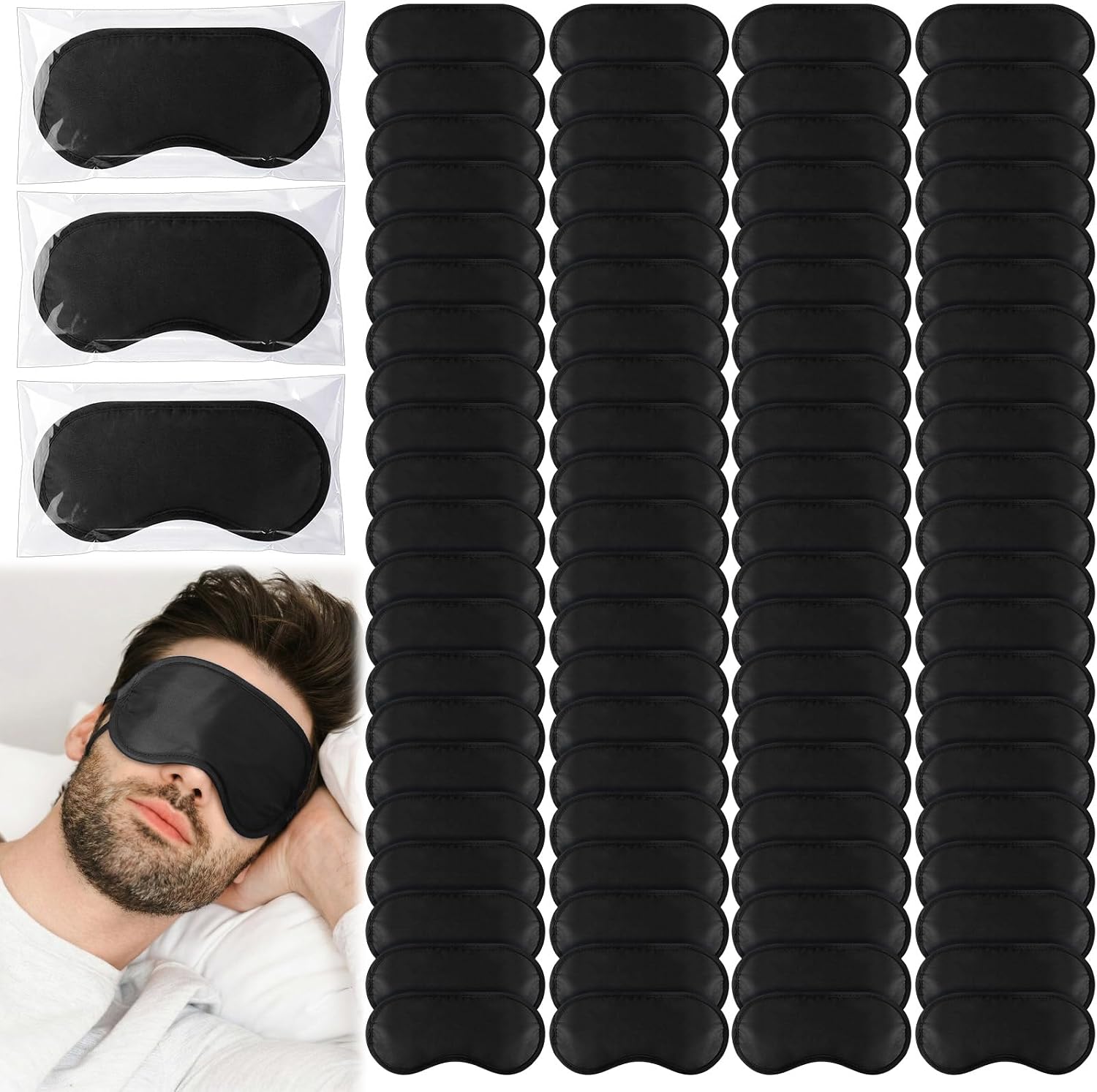 300 Pack Eye Masks Bulk Sleeping Blindfold with Adjustable Strap Individually Wrapped Light Blocking Eye Cover for Travel Nap Rest Hotel Spa Party Team Activities (Blue)