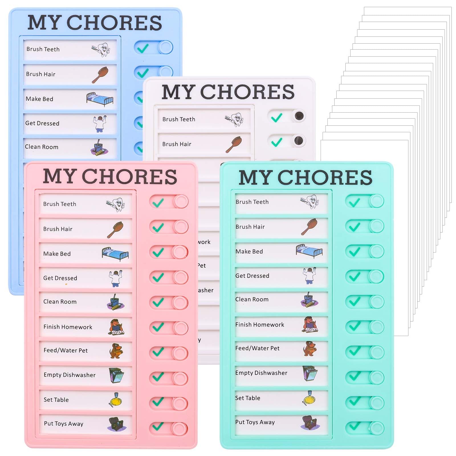 ZOCONE 4 Piezas Tabla de Planificación, My Chores Tablero de Lista de Verificación de Notas con 20 Cartulinas, Tareas Planificador Niños Desmontable Tabla de Tareas para Niños para Viajes Casa Oficina
