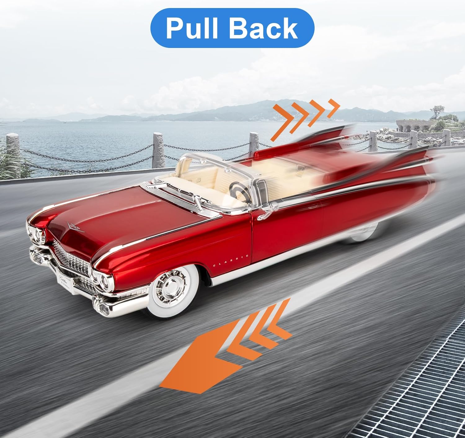 BDTCTK 1/24 Comapatible for Cadillac Eldorado Biarritz Series 62 Model Cars Toy, Zinc Alloy Diecast Pull Back Toy Cars with Sounds and Lights Vehicles for Kids Boy Girl Gift (red)