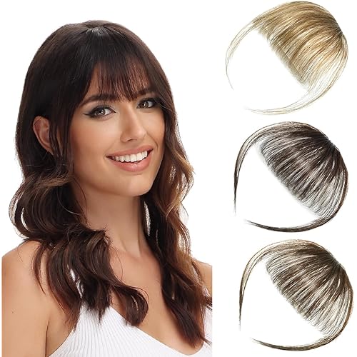 EMERLILY Bangs Hair Clip in Hair Extensions Human Hair Flat Front Face Air Fringe Bangs with Temples Real Human Hair Pieces for Women