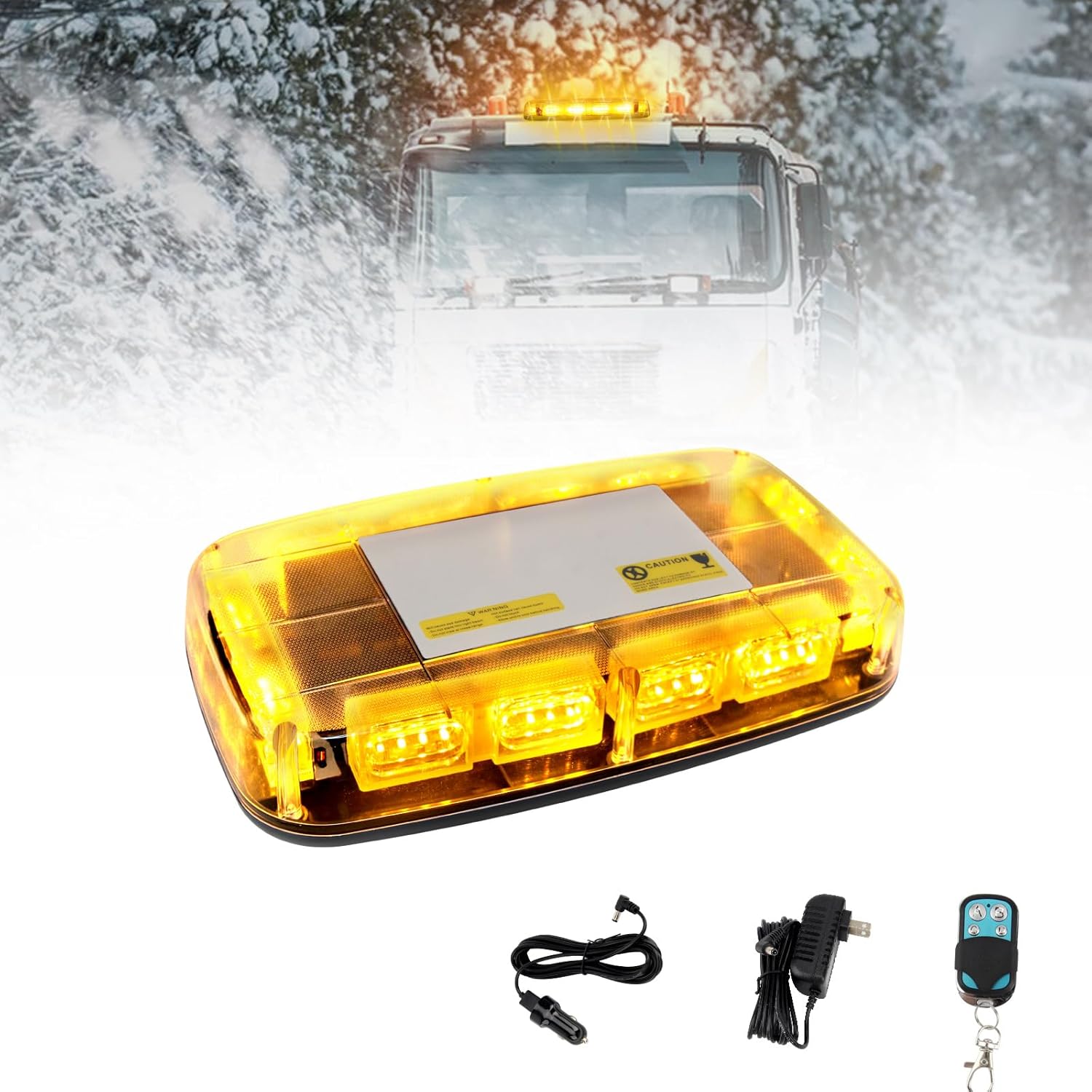 Rechargeable Amber Emergency Strobe Light Wireless Battery, 48 LED 17 Flashing Modes, High Low Brightness, Hazard Traffic Lights w/Magnetic Base, Remote Control for Construction Vehicles