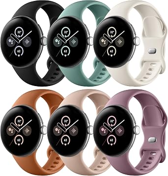 Maledan Band Compatible with Google Pixel Watch 4/3 41mm 45mm/ Google Pixel Watch Band for Men Women, 6 Pack Soft Silicone Waterproof Strap Replacement Sport Bands for Pixel Watch 1/2/3/4 Accessory, S