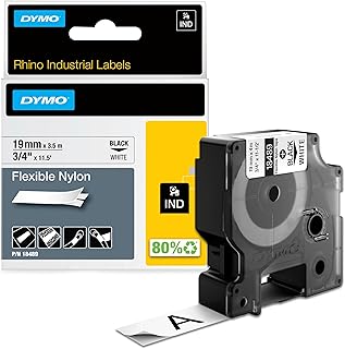 DYMO Rhino Industrial Flexible Nylon Labels, 3/4" x 11.5', Black Print on White Tape