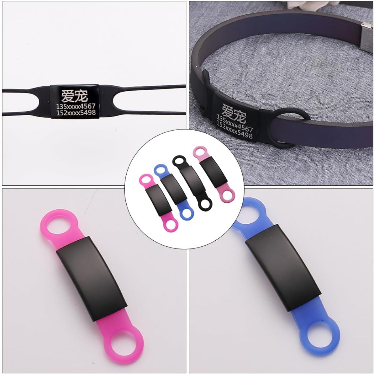 4pcs Pet Id Tags Set, Silicone Anti-Lost Engravable Cat Dog Collar Name Tags with Multi-Color for Pets