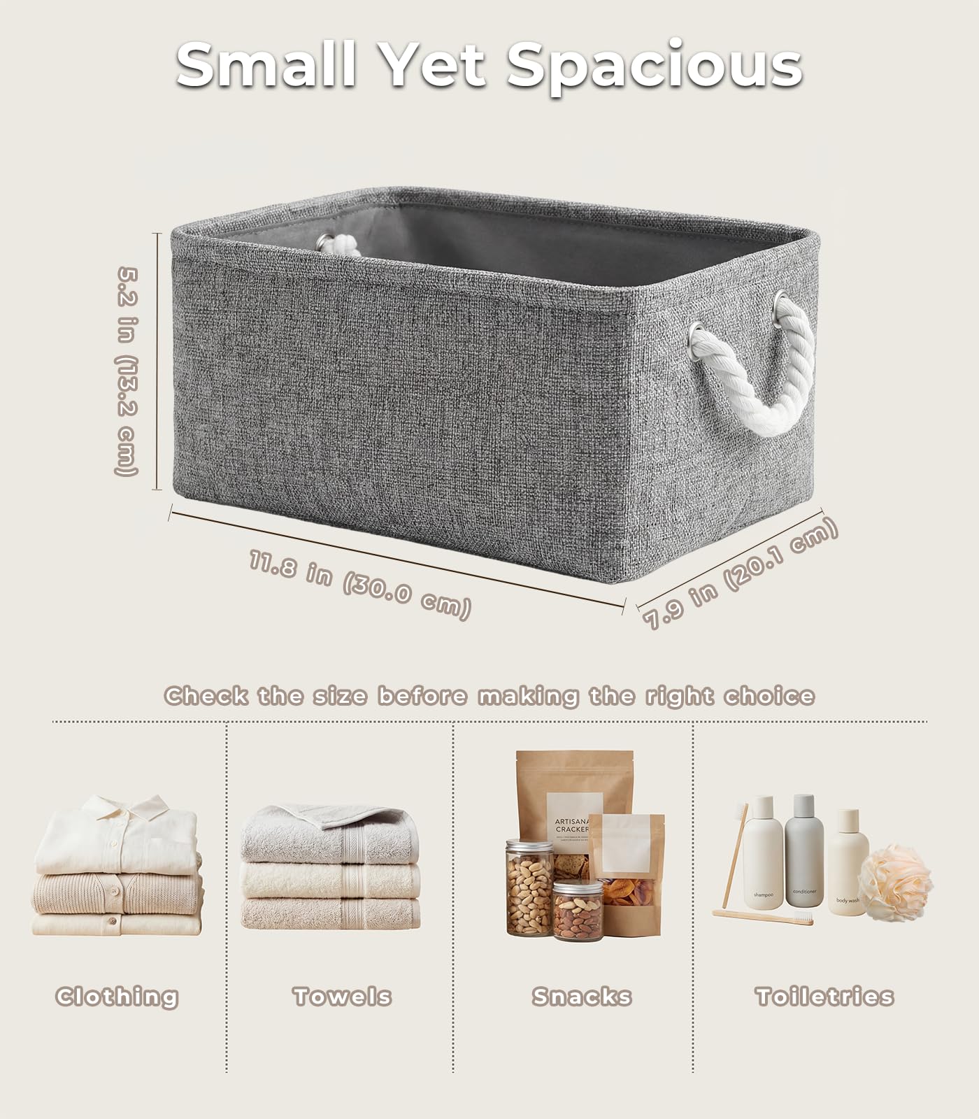TheWarmHome Faltbare Stoffkorb Aufbewahrungsboxen aus Stoff Körbe für Regale Aufbewahrungskörbe Körbe für Die Organisation(Grau, 11.8x7.9x5.1")