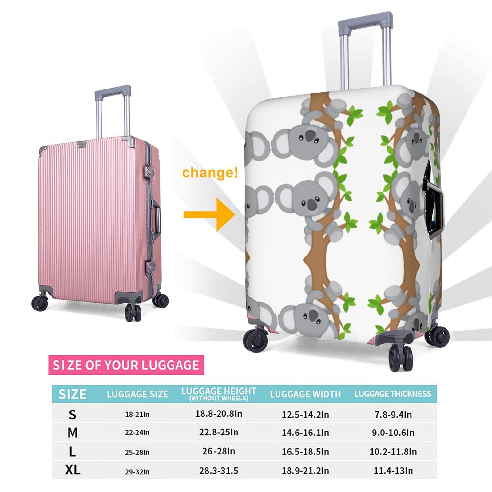 Housse Valise Anti-Rayures Motif Koala Câlin Arbre - Protection Voyage Élastique Et Fun