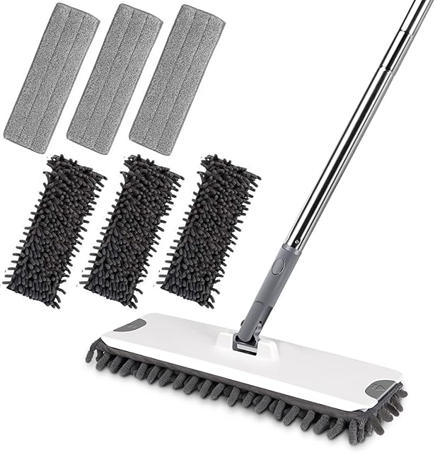 MASTERTOP Flat Mop, Microfiber Dust Mop with 6 PCS Replacement Mop Pads & 125cm Long Handle, Professional Floor Mop for Cleaning Hardwood Laminate Floors - Grey