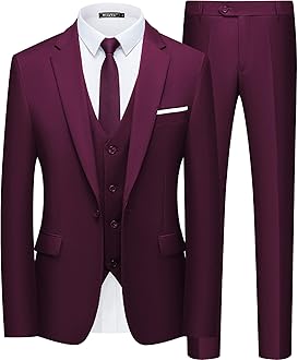 WULFUL Men’s Slim Fit Suit One Button 3-Piece Blazer Dress Business Wedding Party Jacket Vest & Pant