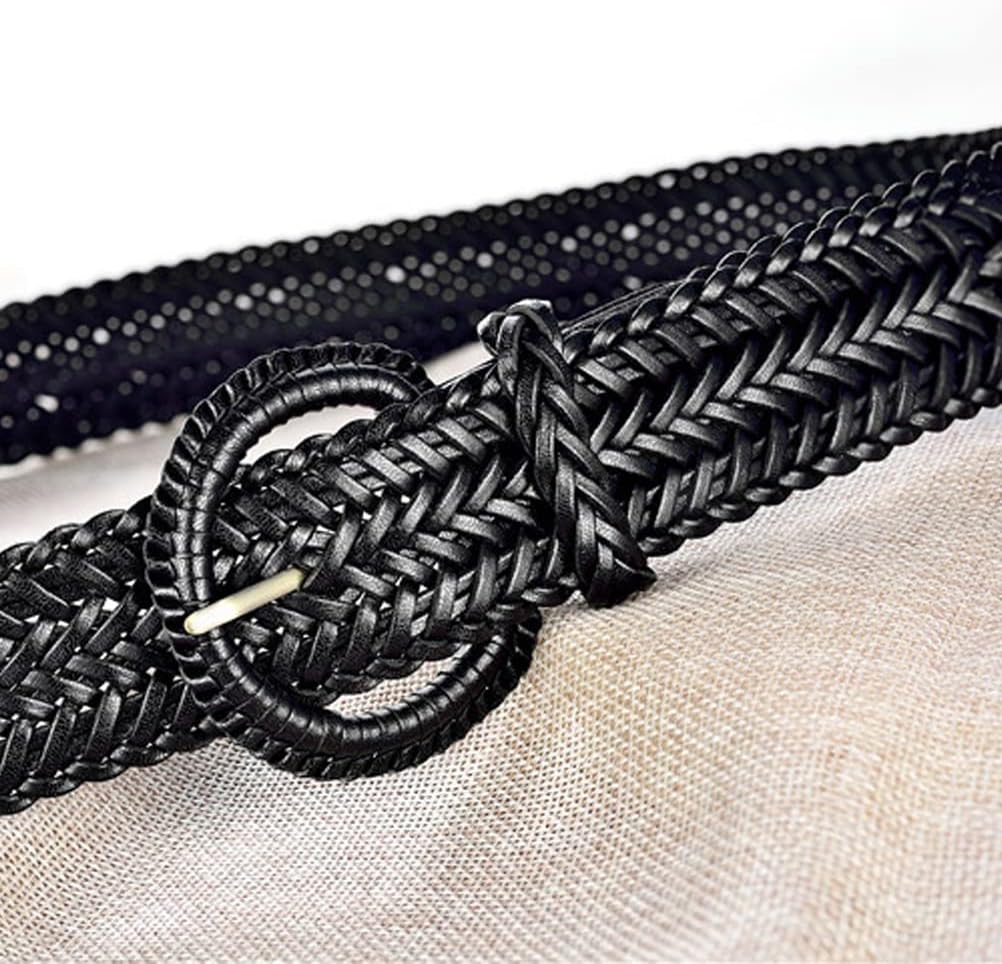 Women Wide Braided Leather Belt 1.6 inch Ladies Soft Woven Waistband with Buckle - Image 3