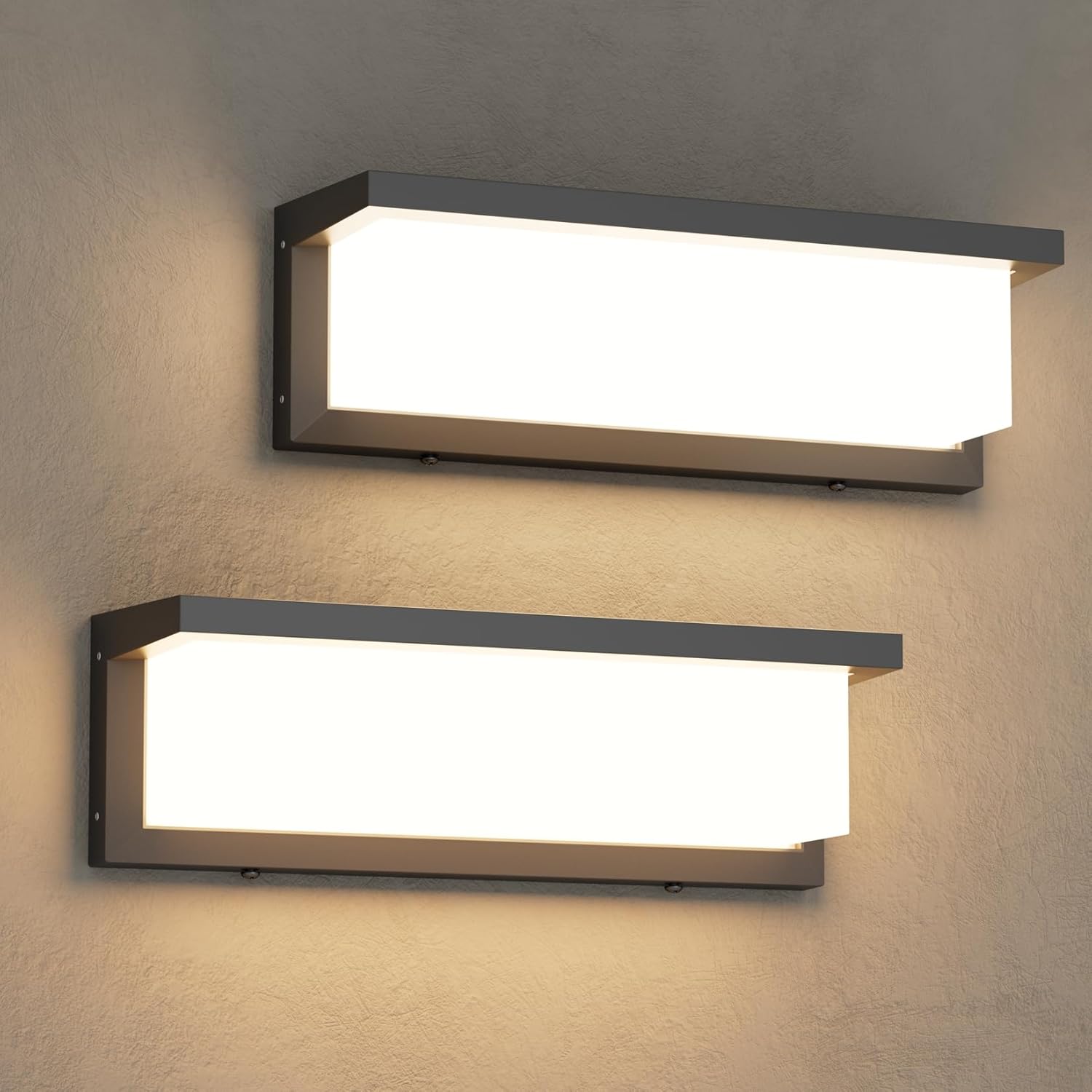 Modern Outdoor Wall Sconces 3000K 2 Pack, 36 Watts Black Porch Lights for House, Aluminum Waterproof Outside Wall Lamp for Garage Entryway Garden