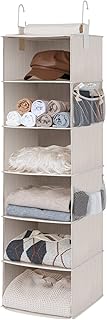 StorageWorks 6-Shelf Hanging Closet Organizer, Hanging Shelves for Closet, Fabric, Mixing of Beige, White & Ivory, 12" D x...