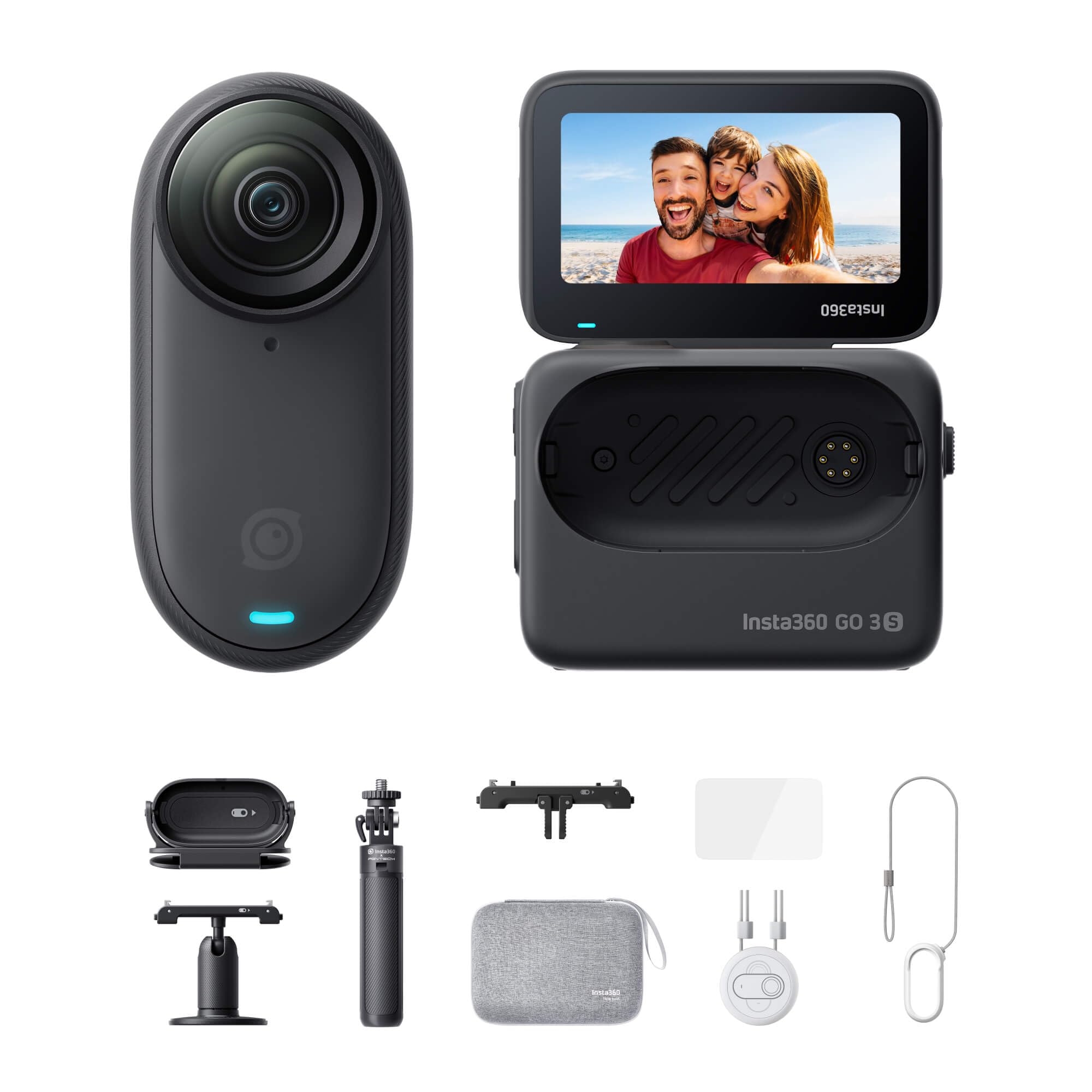 Insta360 GO 3S Nero Notte Pack All-In-One (128GB) - Cam 4K per vlogging, POV a mani libere, montaggio magnetico, stabilizzazione, 140 minuti di autonomia, impermeabilità fino a 10 m, editing IA