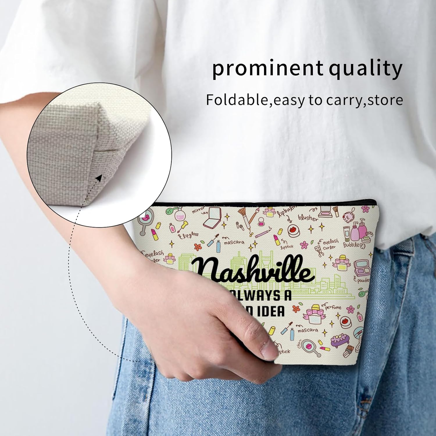 Nashville Travel Easter Gifts: Perfect Makeup Bag Nashville Is Always A Good Idea For Teen Girl & Women Travellers.Ideal Trip Gift Cosmetic Bag For Travel, Parties, Birthdays. - Image 7