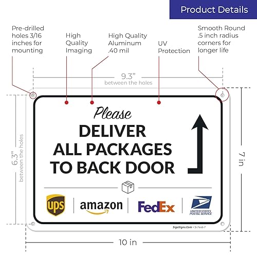 Vista 623 de Cartel de entrega del paquete, letrero de instrucciones de entrega, 10 x 7 pulgadas, aluminio 040 libre de óxido, resistente a la decoloración
