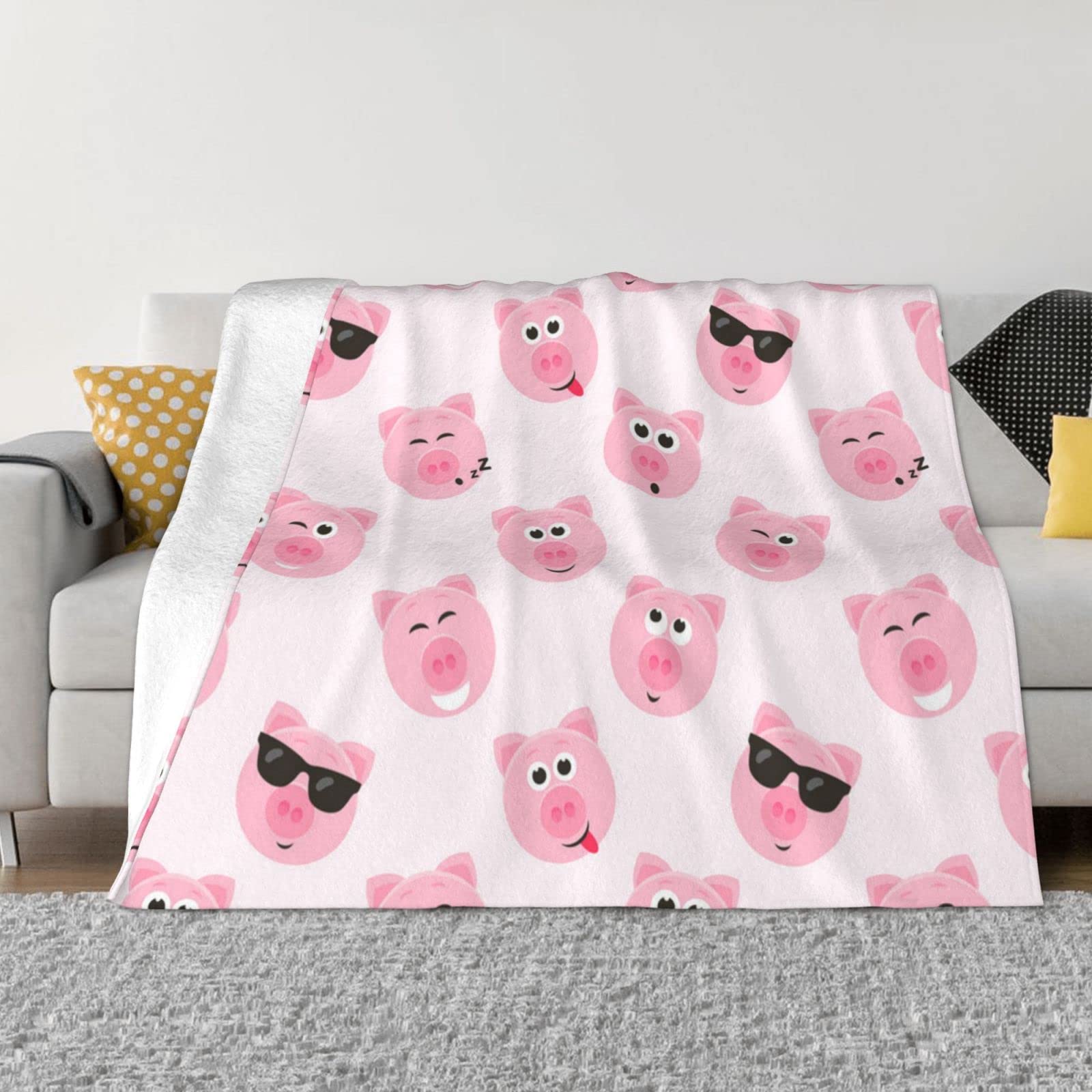 Couverture chaude cochon rose pour soirées télé sur canapé