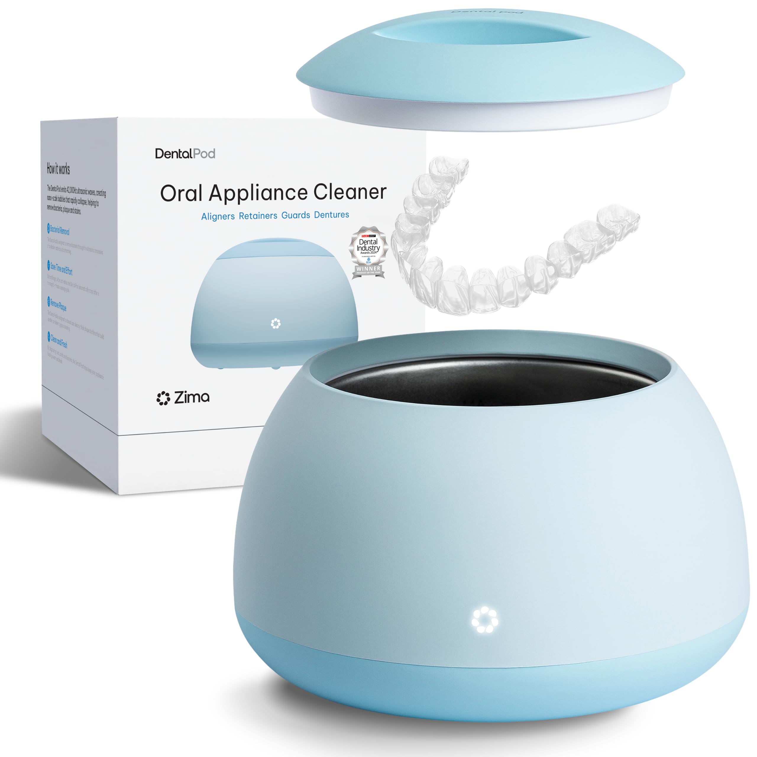 Zima Dental Pod: Ultrasonic Cleaner Machine for Retainers, Aligners, Mouth Guards, Night Guards, dentures & Braces. Award Winning, Engineered for Oral appliances.