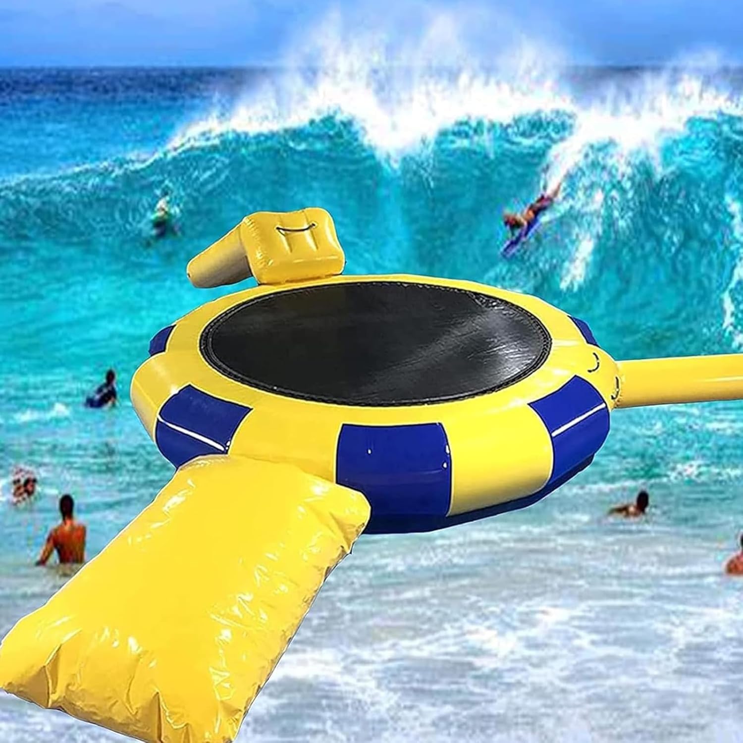 Aufblasbares Wassertrampolin mit Rutsche, 4,9 m Sprungplattform, perfekt für Seen, inklusive aufblasbarem Schlauch und Sprungmatte