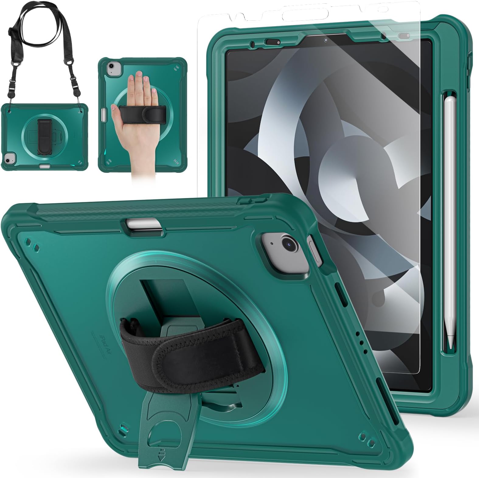 Custodia Girevole Per IPad Con Protezione Schermo - Compatibile Con 10.9 10.2 9.7 Air Mini 4/5/6