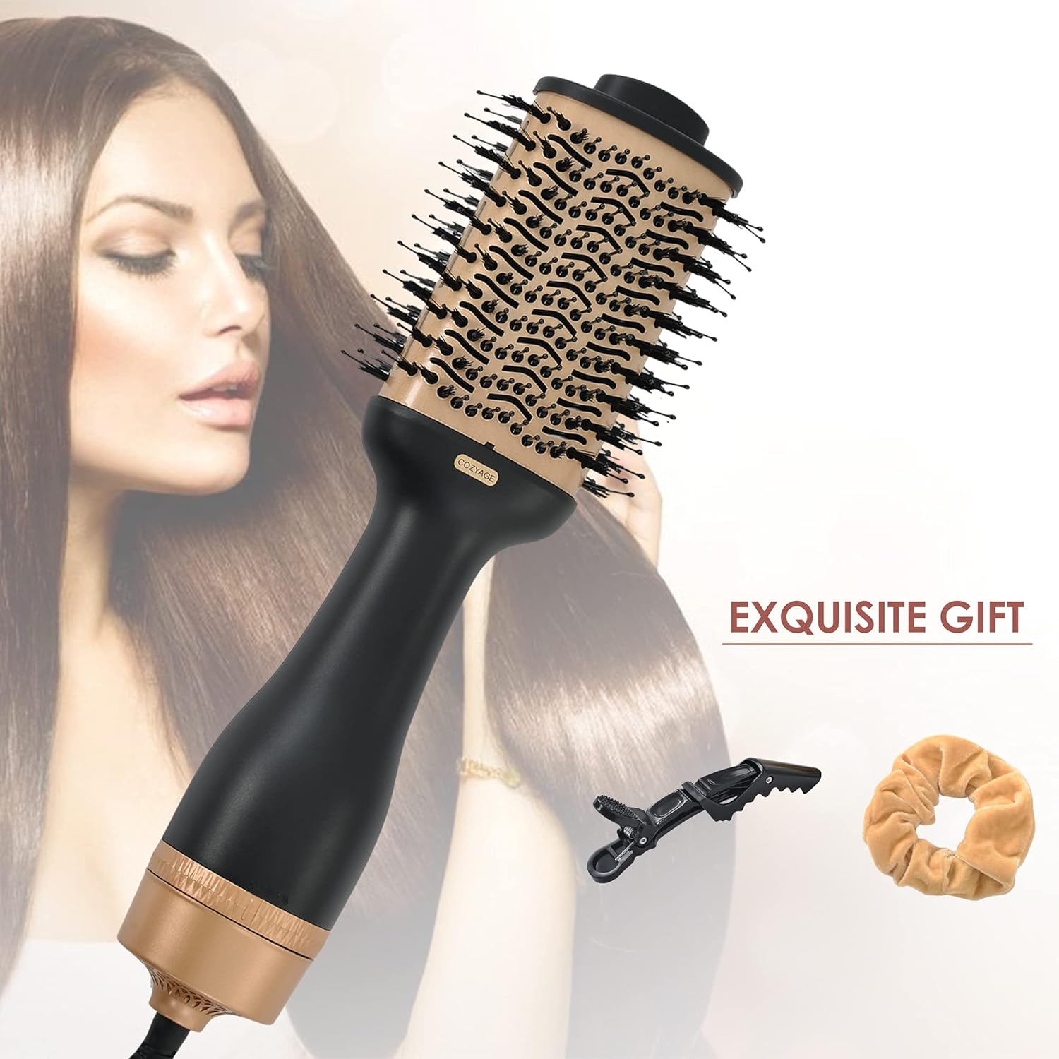 Hot Air Brush, COZYAGE Hair Straightener Hair Curler Iron Hair Dryer Brush for All Hair Type with New Version ALCI Safety Plug, Ionic Technology for Shiny Hair Volumize Hair Tool (Gold) : Everything Else