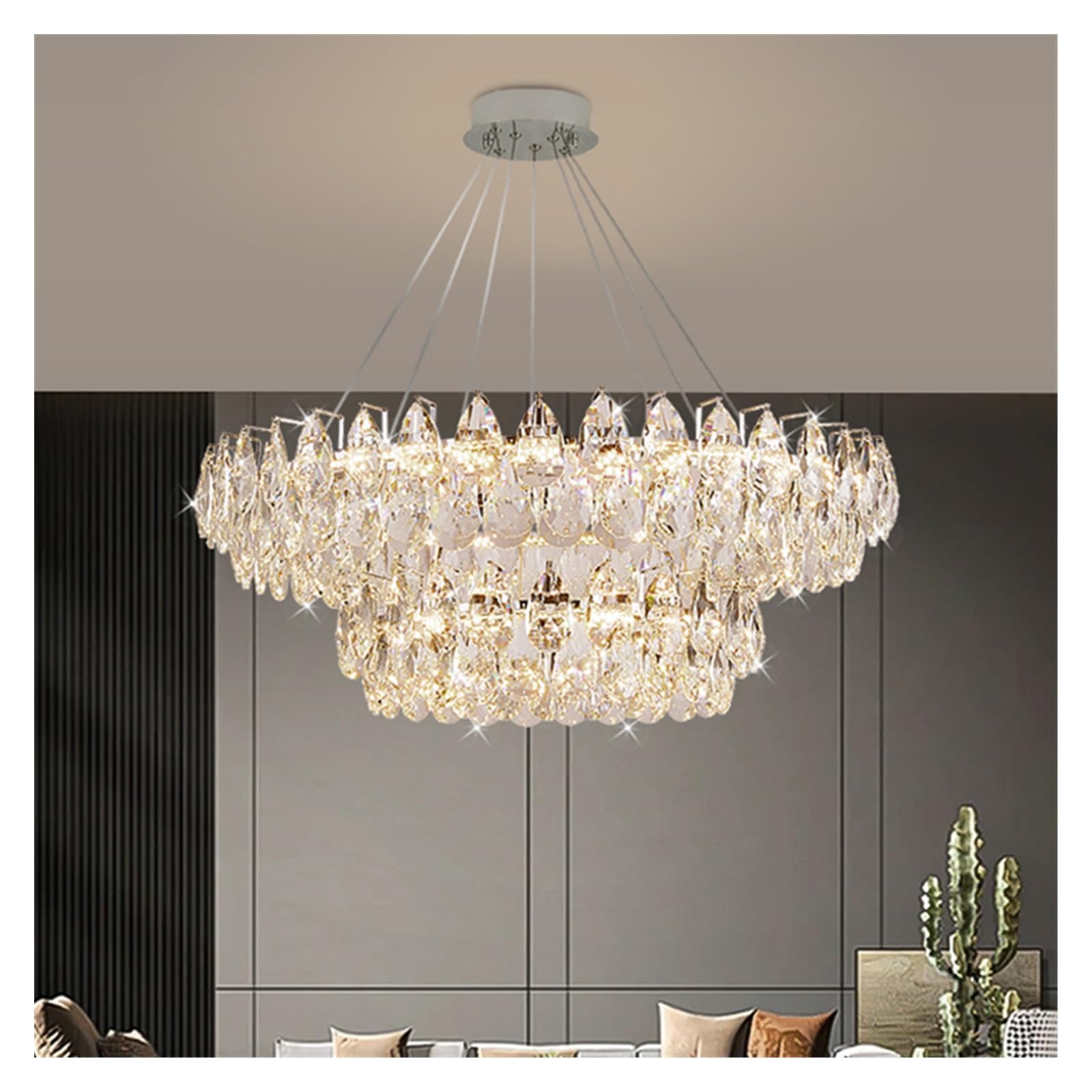 Nowoczesny kryształowy żyrandol, oświetlenie wewnętrzne, lampa sufitowa, lampa wisząca LED do salonu (prostokątna 120 cm, RC)