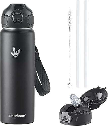 Miniatura 27 de Enerbone - Botella de agua aislada de 32 onzas, botella de acero inoxidable con correa para transporte, diseño de aislamiento al vacío de doble para