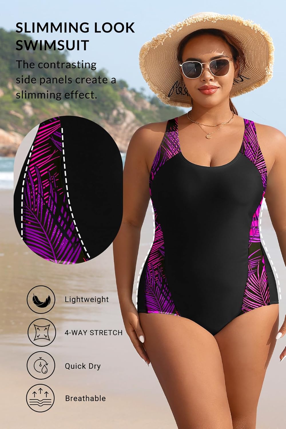 Aqua Eve Plus Size Swimsuits Athletic One Piece Bathing Suit for Women Tummy Control Slimming Swimwear
