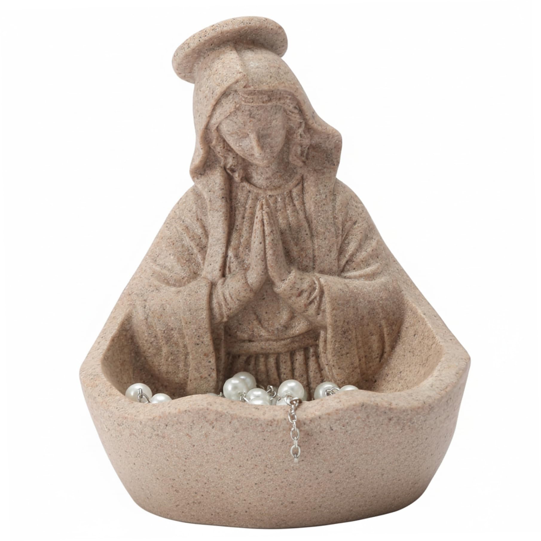 Statue Mère Bénie en résine et présentoir de chapelet aux finitions élégantes