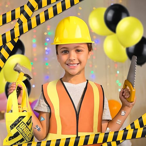 Miniatura 2 de 58 piezas de suministros de fiesta de cumpleaños de construcción, incluye 12 sombreros, 12 chalecos, 12 bolsas de mano, 12 mini camiones de juguete