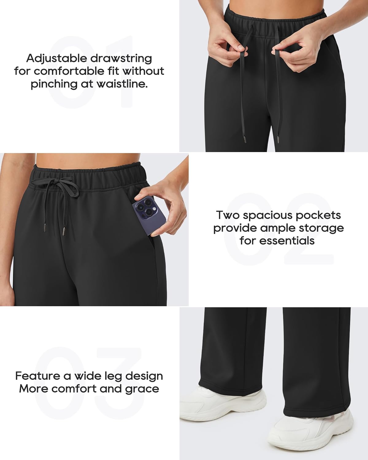 G4Free Fleece Lined Sweaterpants Women Elastic Drawstring Wide Leg Winter Trousers with Pockets for Casual Work - Image 4