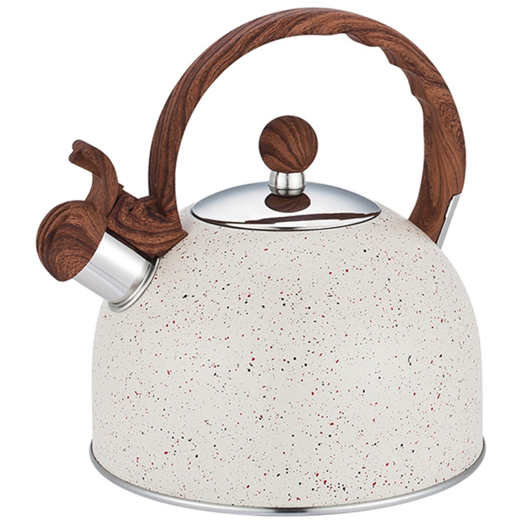 Bouilloire sifflante en inox 2,5L avec poignée pliable en bois blanc pour plaques