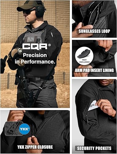 Miniatura 9 de CQR - Camiseta Combat para hombre uniforme táctico de batalla con cremallera de 14 y mangas largas camisetas de ataque camufladas
