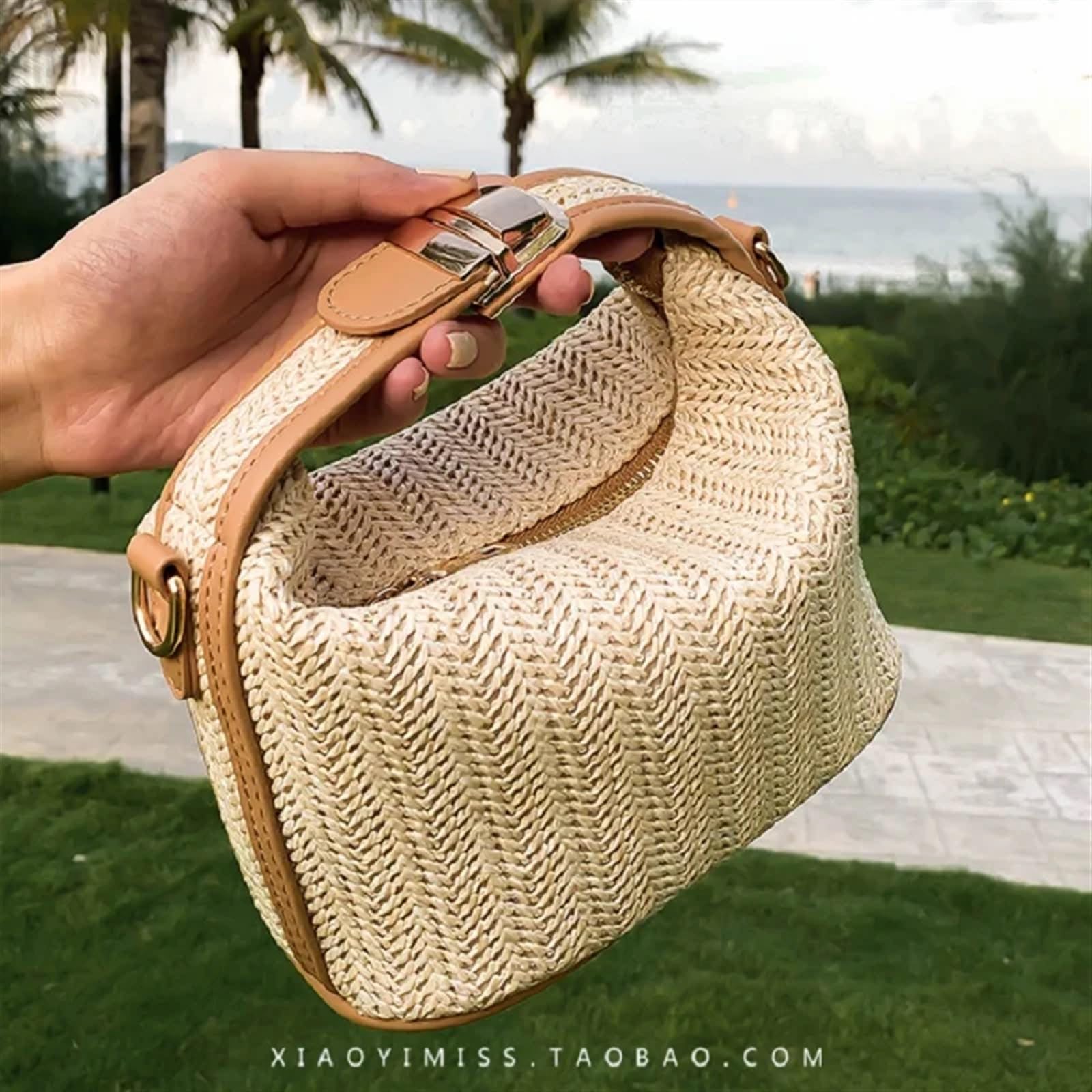 Stroh Handtasche Damen Große Woven Beige Straw Crossbody Bag Handbag Crochet Straw Shoulder Bag Vacational Bucket Beach Travel Bags for Women Entworfen Für Die Reise Zum Strand Im Urlaub