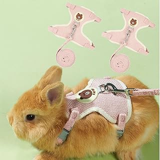 Rabbit Harness and Leash Set 2 Pieces Adjustable Bunny Harness Leash Ferret Harness Guinea Pig Harness Ferret Leash for Small Pets Walking Outdoor (Pink Small)