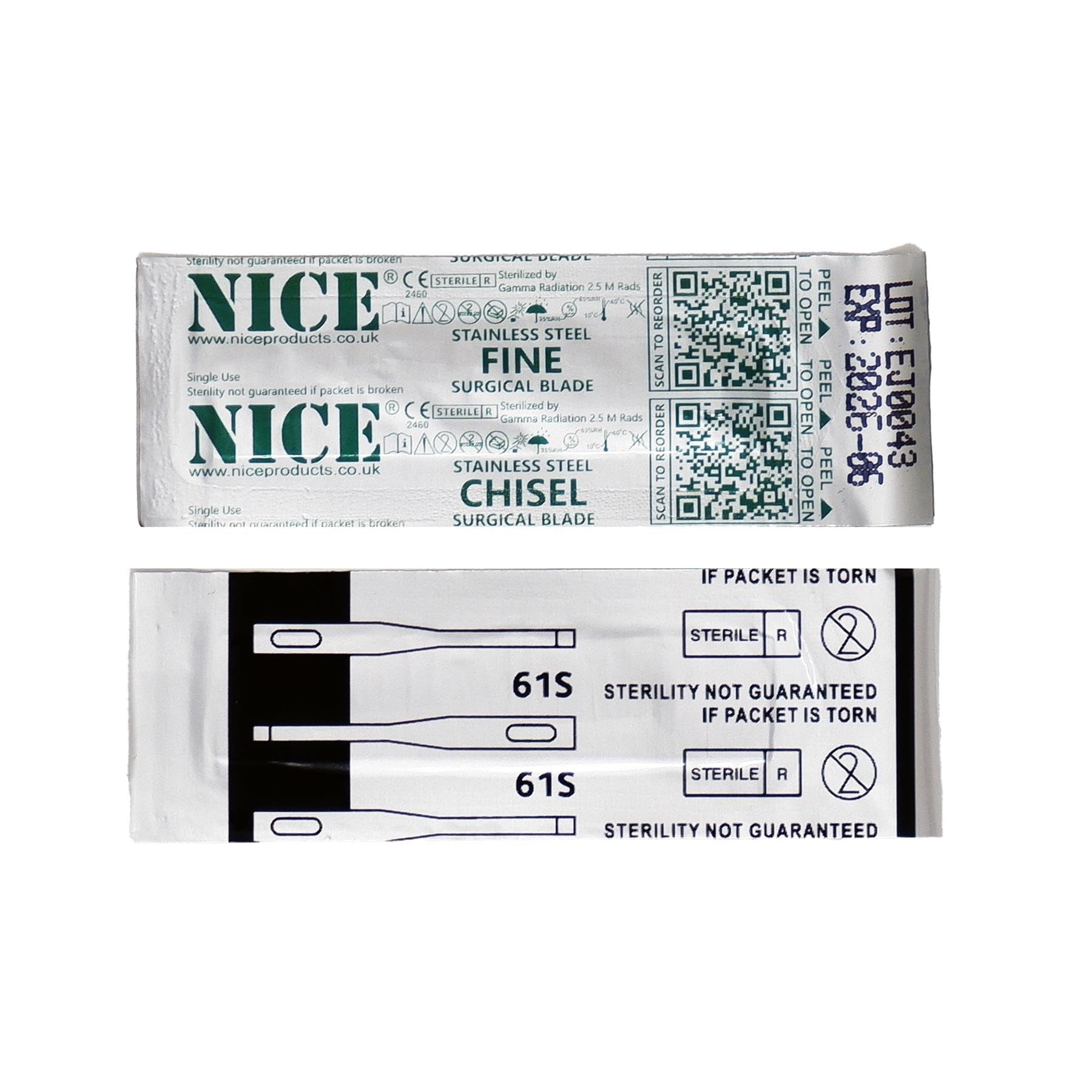 25 x NICE FINE 61S Sterile Stainless Steel Chisel Blades FS61S for Podiatry and Chiropody, 1 count (Pack of 25) - Image 3