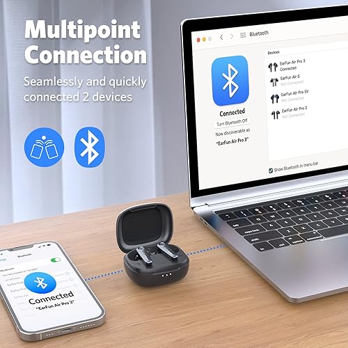 Miniatura 8 de EarFun Auriculares inalámbricos 2S gratis, auriculares Bluetooth con graves profundos Air Pro 3 Auriculares con cancelación de ruido, sonido