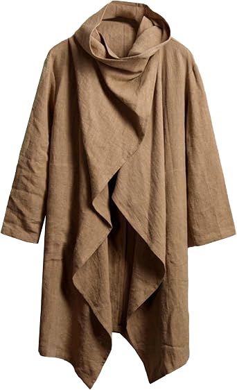 Mens Cotton Linen Irregular Cloak Long Sleeve Loose Poncho Cape Coat Long Jacket Cardigan Outwear Trench Coat