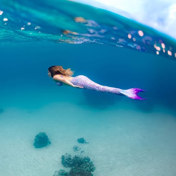 Mermaid Costume and Monofin (Aurora Borealis with Lavender Monofin, JXXL Misses 18-20)